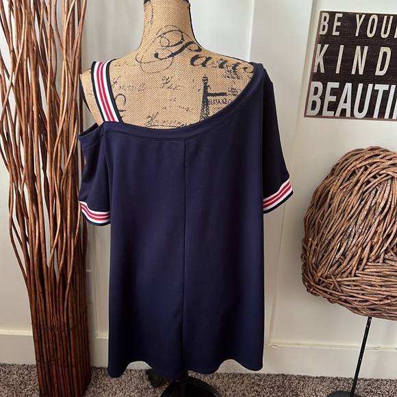 Cato Navy Red White And Blue Cold Shoulder Top - Picture 6 of 9